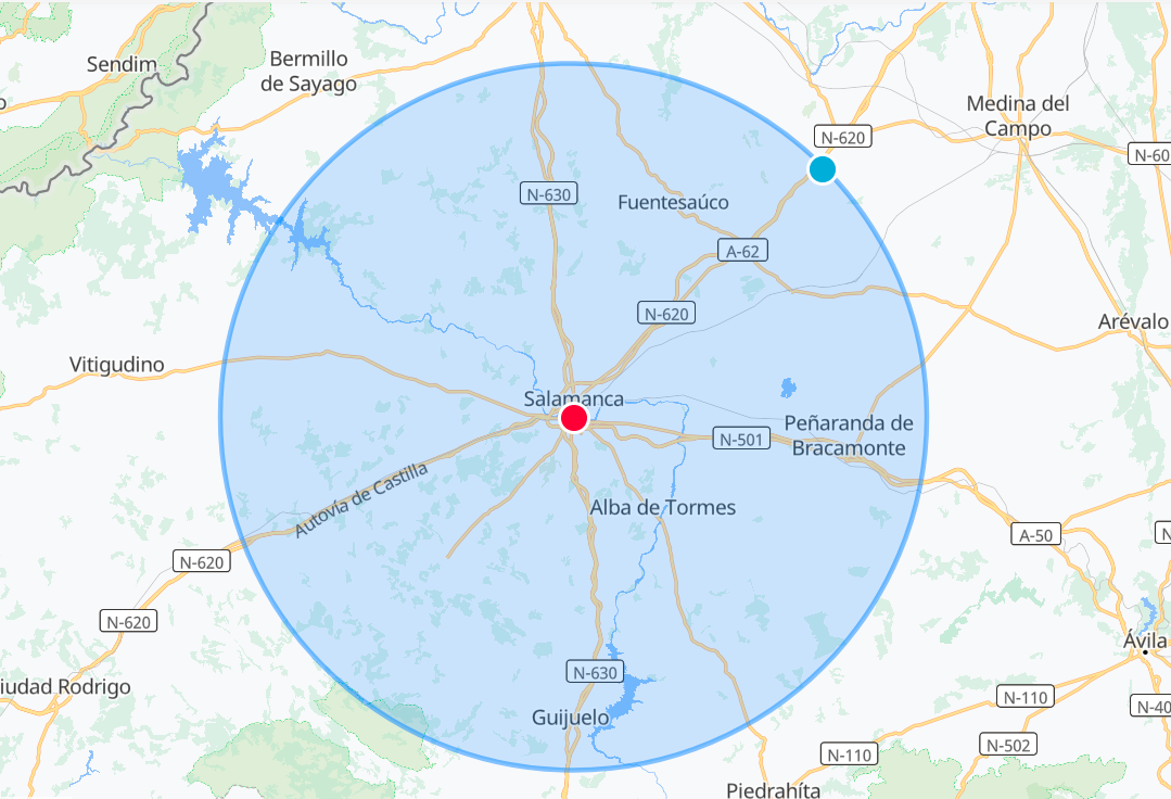 Radio de 50km desde Salamanca